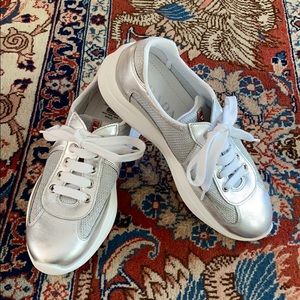 NWT Silver Prada Tennis Shoes